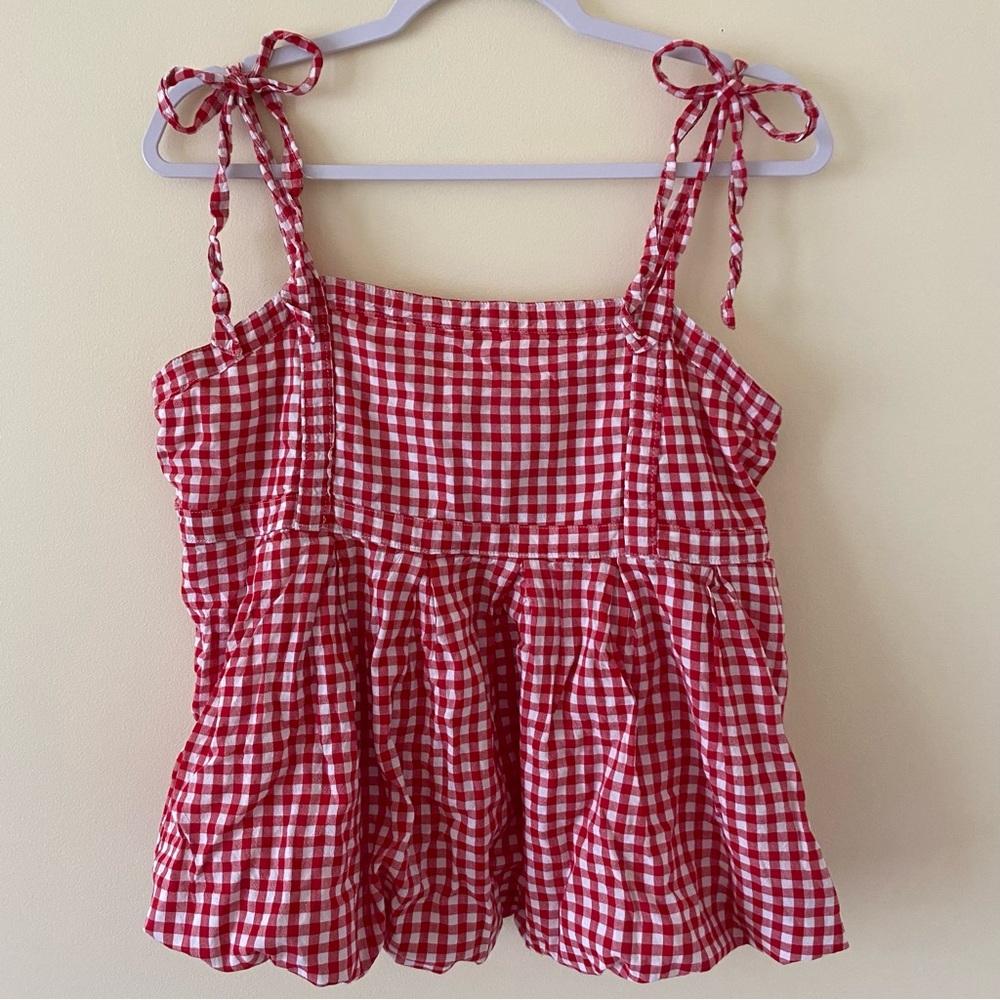 Old Navy L Red Gingham Tie Strap Top